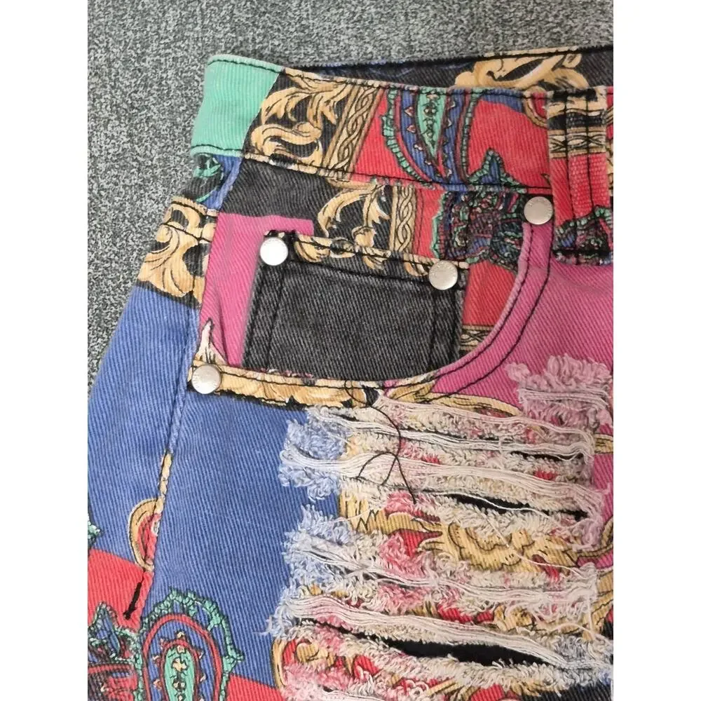Minkpink Outrageous Fortune Slashed Baroque Print Shorts Women XS Distressed